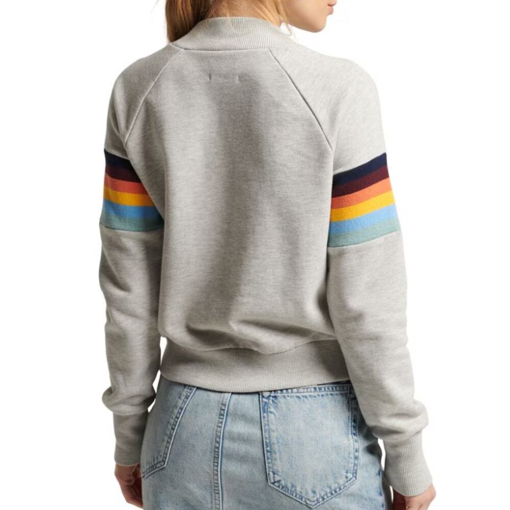 Superdry Grey Vintage Cali Stripe 70s Style Mock Neck Crew Sweatshirt Size 4 - Picture 9 of 11